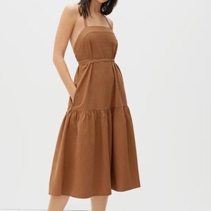 Everlane Cotton Pinafore Backless Dress Brown Sz 8